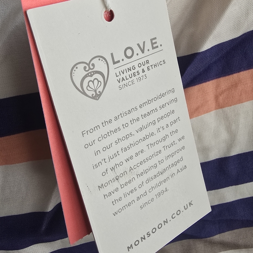 NWT! MONSOON Striped Dress in Peach, Blue & Black - Picture 3 of 4